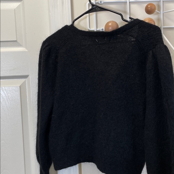 Maje - Wool Mohair Blend Puffer Sleeve Cardigan Sweater Black 2 - Picture 9 of 13